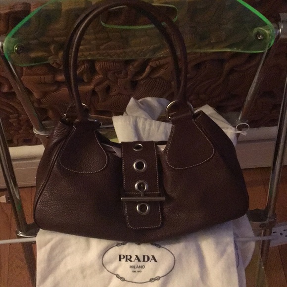 Prada Milano Brown Leather Moon Shoulder Bag - Picture 1 of 7